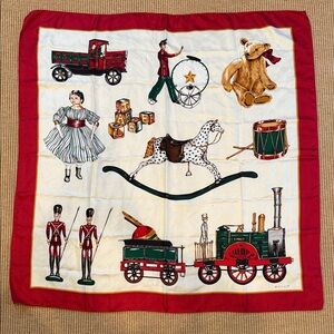 Vintage Echo Silk Scarf w/ Antique Toys- Christmas Colors